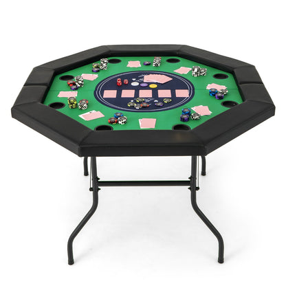 122cm Foldable Poker Table for 8 Players with Padded Rails-Green