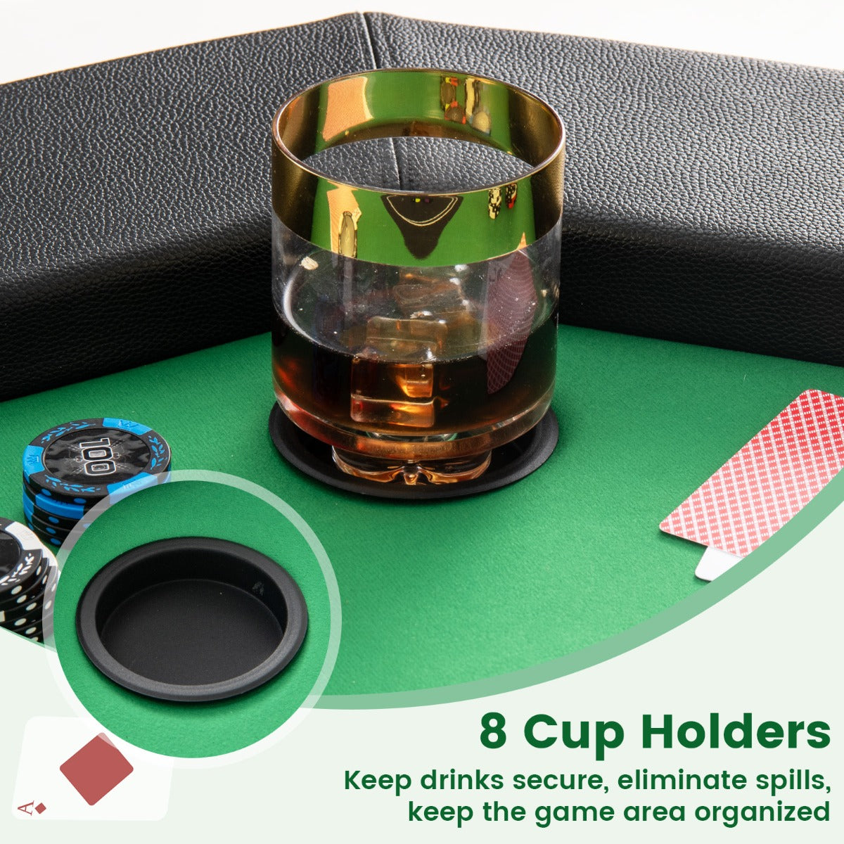 122cm Foldable Poker Table for 8 Players with Padded Rails-Green
