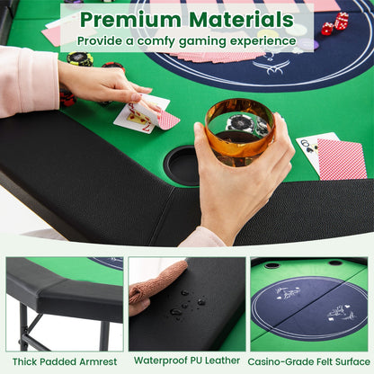 122cm Foldable Poker Table for 8 Players with Padded Rails-Green