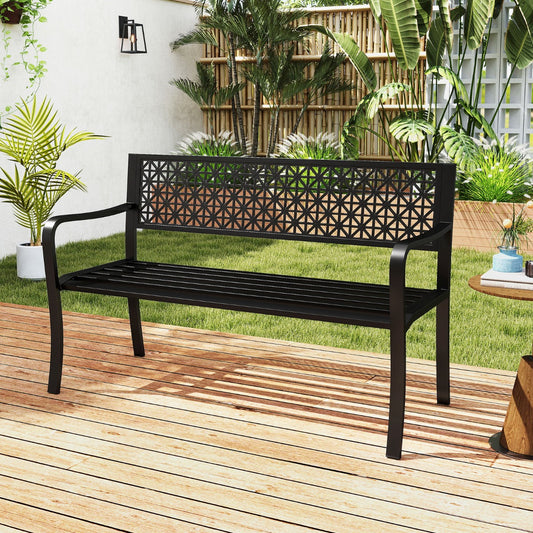 127 cm Outdoor Bench Garden Bench with Crisscross Backrest-Black
