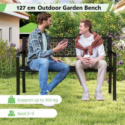 127 cm Outdoor Bench Garden Bench with Crisscross Backrest-Black