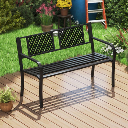 127 cm Outdoor Bench Garden Bench with Diamond Backrest-Black
