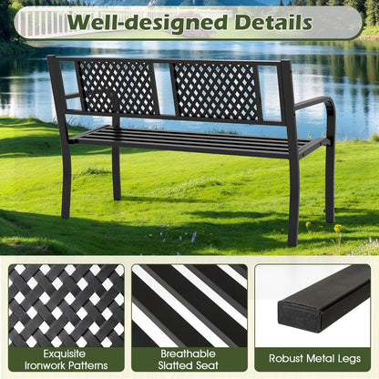 127 cm Outdoor Bench Garden Bench with Diamond Backrest-Black