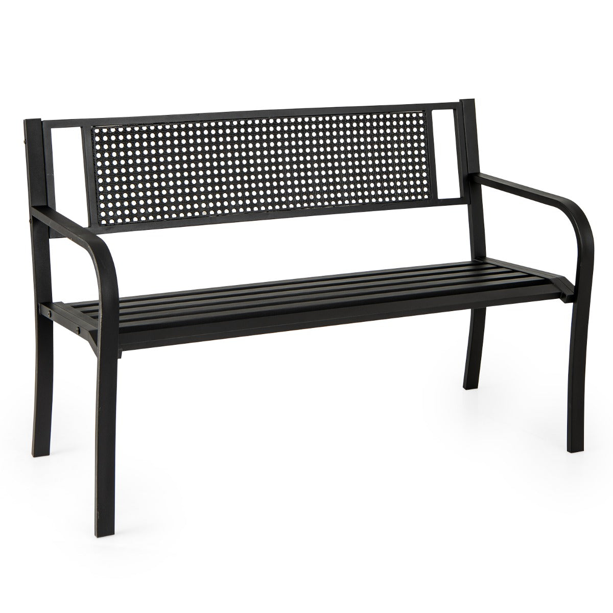 127 cm Outdoor Bench Garden Bench with Patterned Backrest-Black