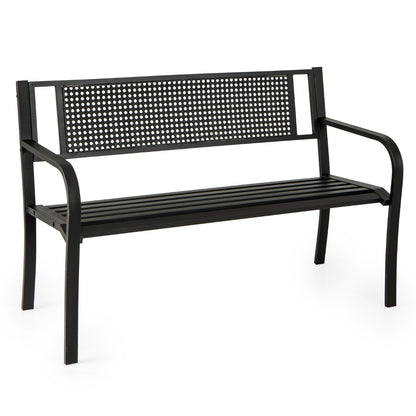 127 cm Outdoor Bench Garden Bench with Patterned Backrest-Black