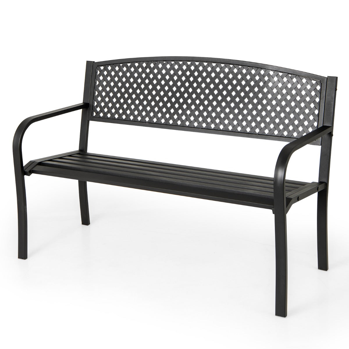 127 cm Outdoor Bench Garden Bench with Wave Back-Black