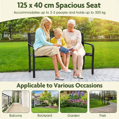 127 cm Outdoor Bench Garden Bench with Wave Back-Black