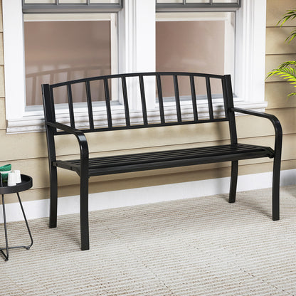 127cm Garden Bench with Slatted Backrest and Curved Armrests-Black
