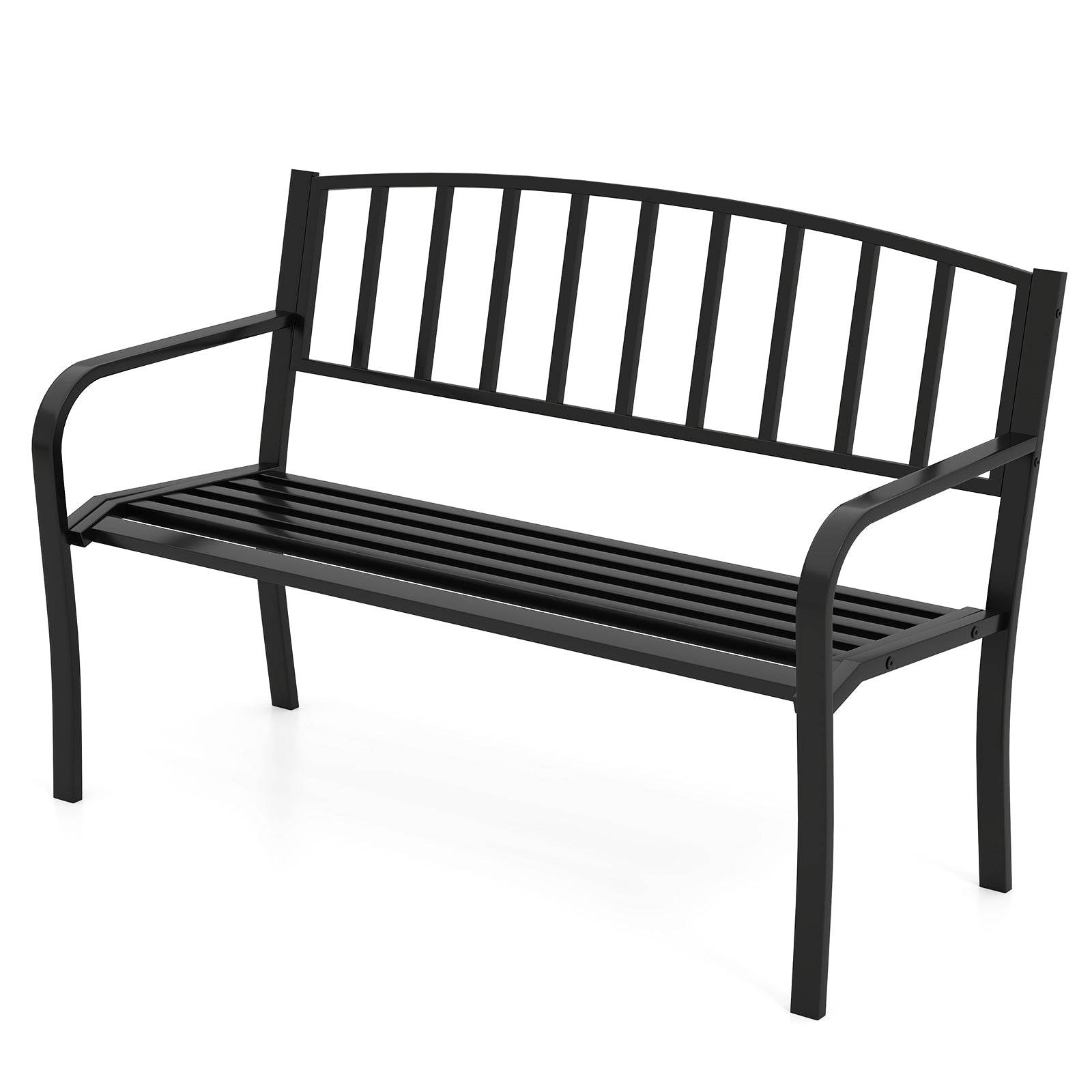 127cm Garden Bench with Slatted Backrest and Curved Armrests-Black