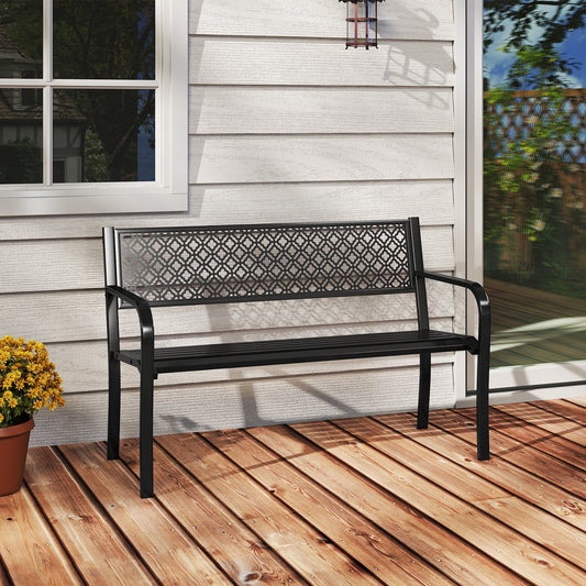 127cm Outdoor Garden Bench Metal with Geometric Lattice Backrest-Black