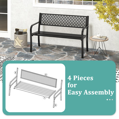 127cm Outdoor Garden Bench Metal with Geometric Lattice Backrest-Black