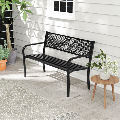 127cm Outdoor Garden Bench Metal with Geometric Lattice Backrest-Black