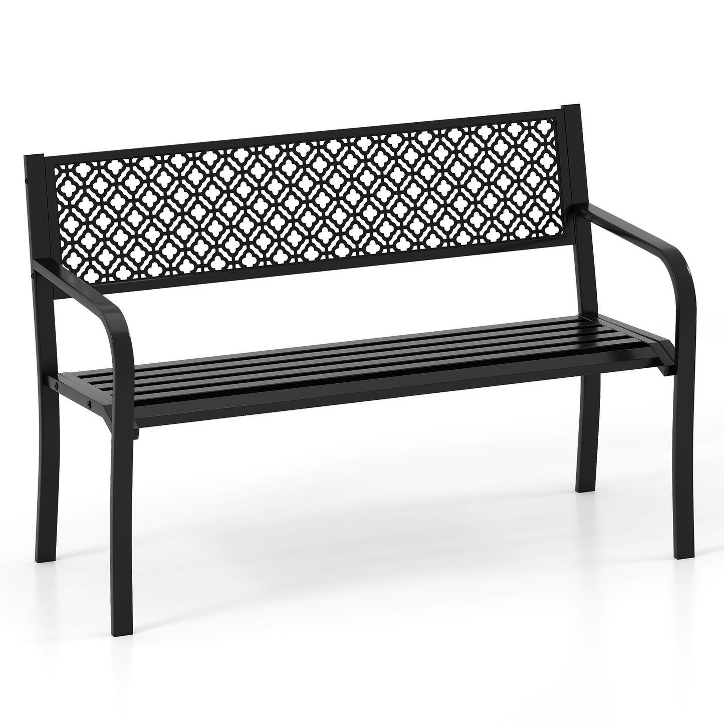 127cm Outdoor Garden Bench Metal with Geometric Lattice Backrest-Black