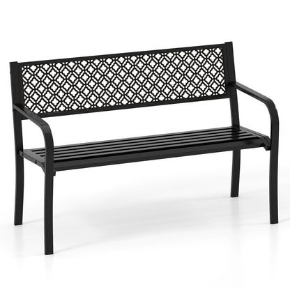 127cm Outdoor Garden Bench Metal with Geometric Lattice Backrest-Black