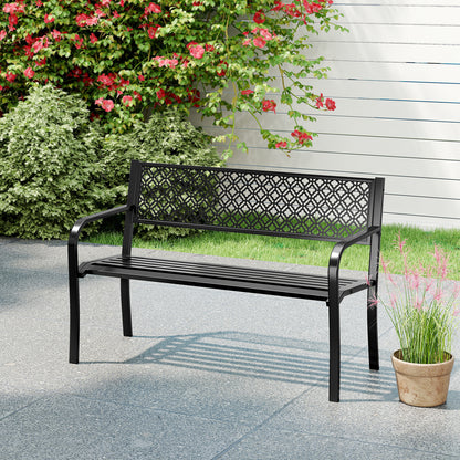 127cm Outdoor Garden Bench Metal with Geometric Lattice Backrest-Black