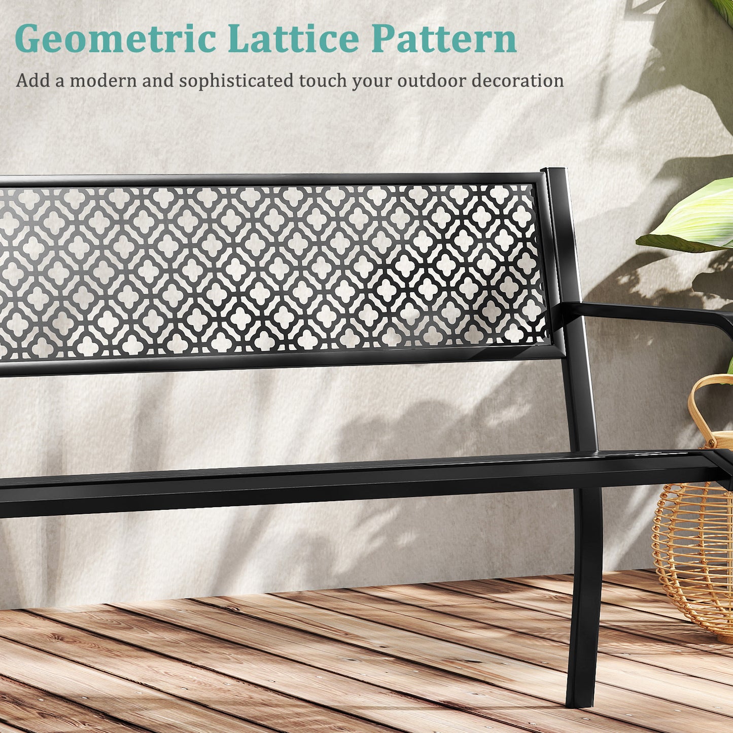 127cm Outdoor Garden Bench Metal with Geometric Lattice Backrest-Black
