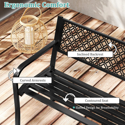 127cm Outdoor Garden Bench Metal with Geometric Lattice Backrest-Black