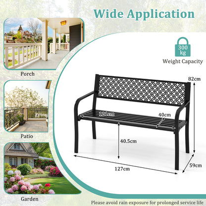 127cm Outdoor Garden Bench Metal with Geometric Lattice Backrest-Black