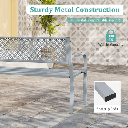 127cm Outdoor Garden Bench Metal with Geometric Lattice Backrest-Grey