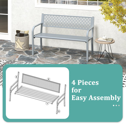 127cm Outdoor Garden Bench Metal with Geometric Lattice Backrest-Grey
