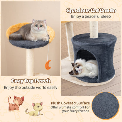 128cm Multi-Level Cat Tree with Condo, Perch, and Toys for Indoor Cats