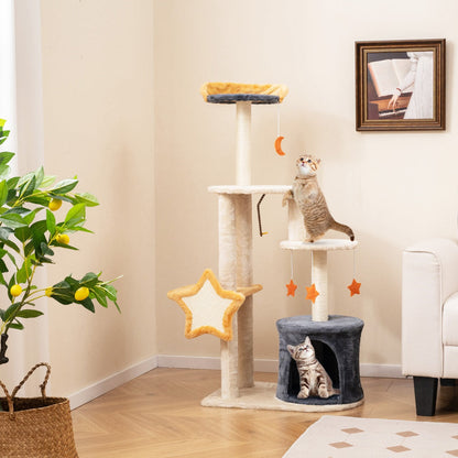 128cm Multi-Level Cat Tree with Condo, Perch, and Toys for Indoor Cats