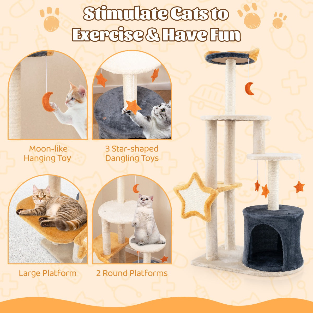 128cm Multi-Level Cat Tree with Condo, Perch, and Toys for Indoor Cats