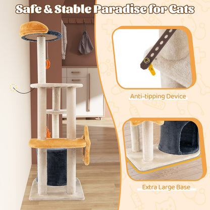 128cm Multi-Level Cat Tree with Condo, Perch, and Toys for Indoor Cats