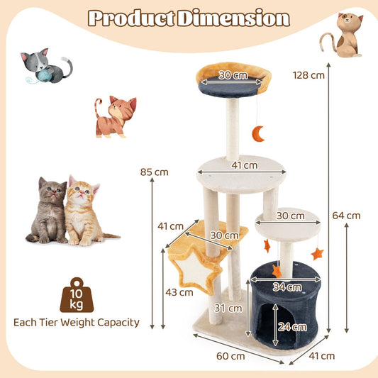 128cm Multi-Level Cat Tree with Condo, Perch, and Toys for Indoor Cats