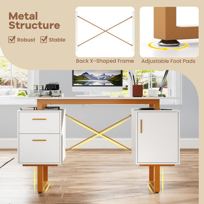 129cm Home Office Desk with Floating Desktop and Dual Drawers-White