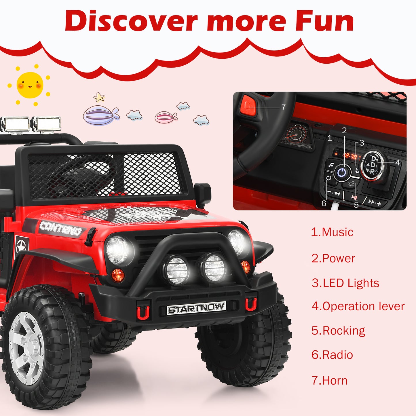 12V Electric Ride-On Car with Parental Remote Control for Ages 3+-Red