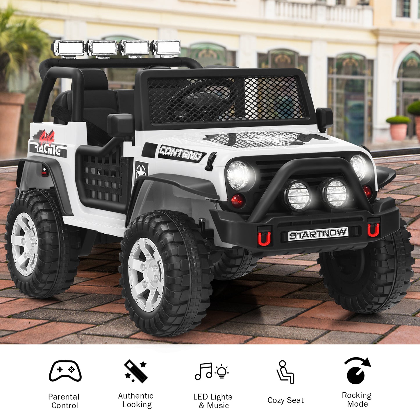 12V Electric Ride-On Car with Parental Remote Control for Ages 3+-White