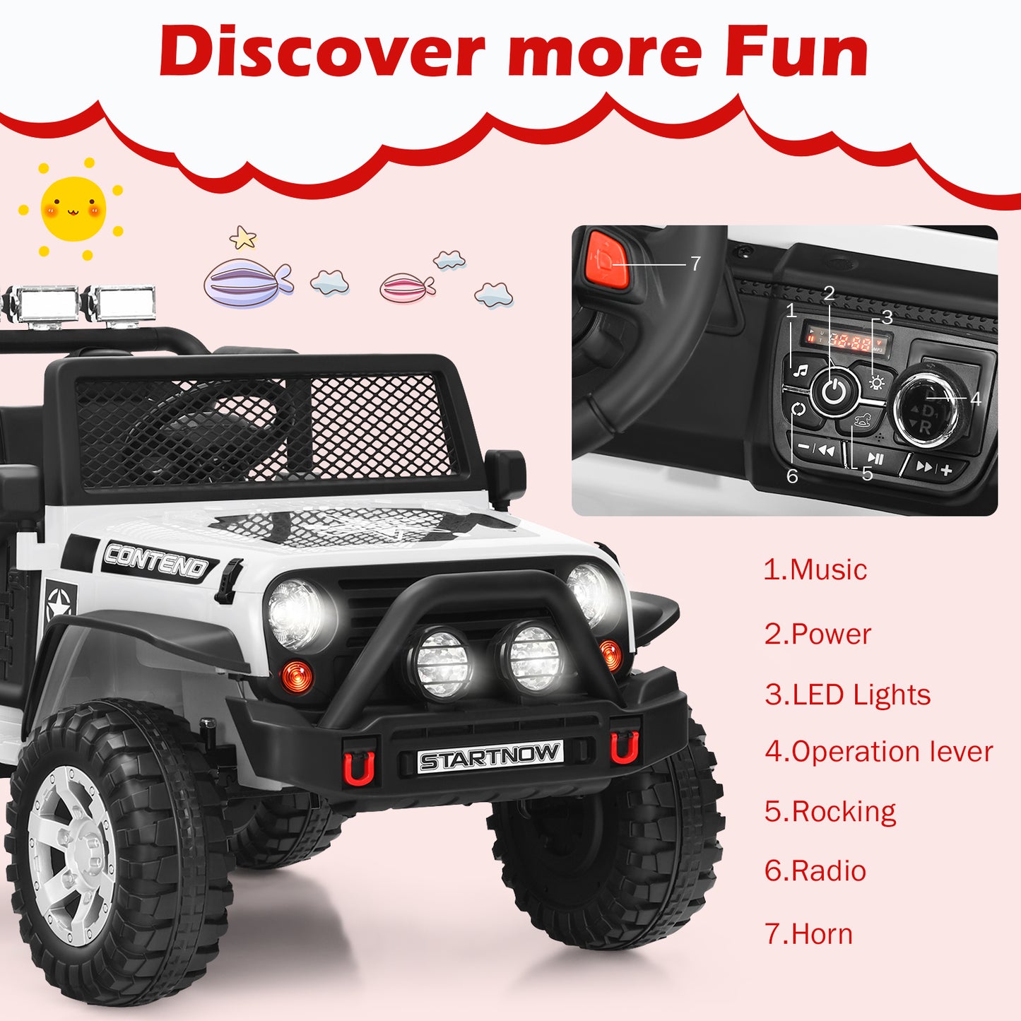 12V Electric Ride-On Car with Parental Remote Control for Ages 3+-White
