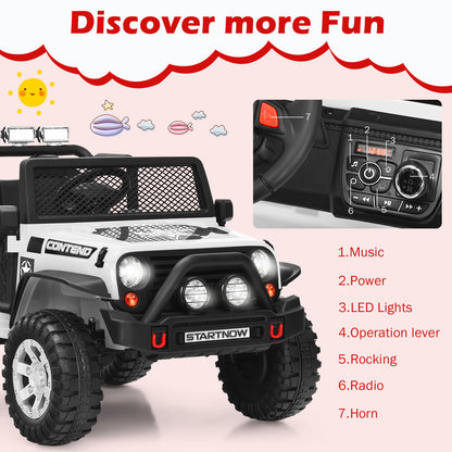 12V Electric Ride-On Car with Parental Remote Control for Ages 3+-White
