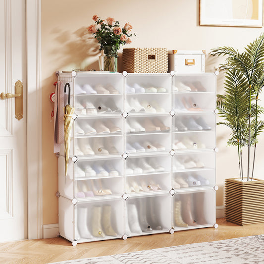 12-Cube Shoe Storage Cabinet with Removable Shelf for Hallway-White