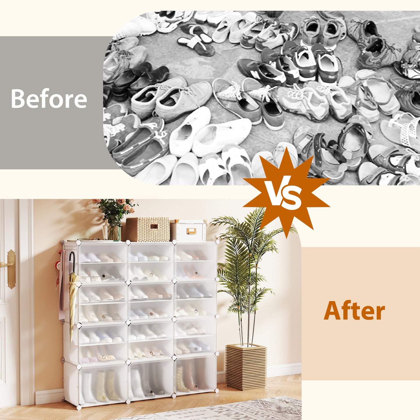 12-Cube Shoe Storage Cabinet with Removable Shelf for Hallway-White