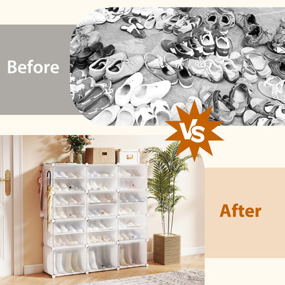 12-Cube Shoe Storage Cabinet with Removable Shelf for Hallway-White