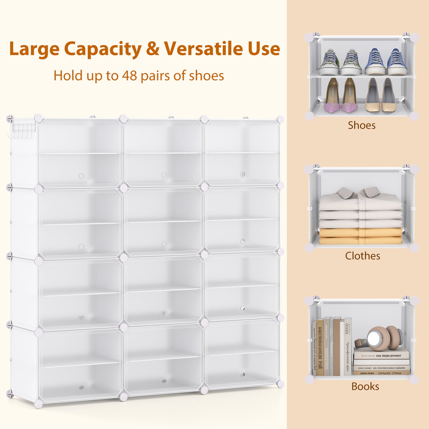 12-Cube Shoe Storage Cabinet with Removable Shelf for Hallway-White