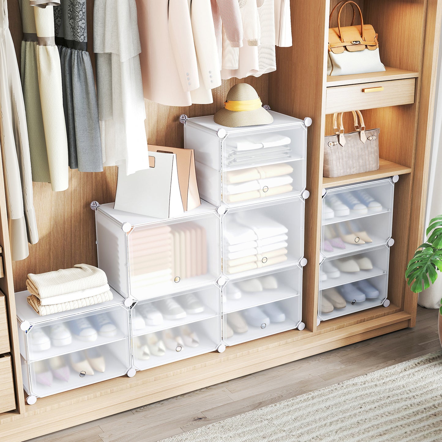 12-Cube Shoe Storage Cabinet with Removable Shelf for Hallway-White