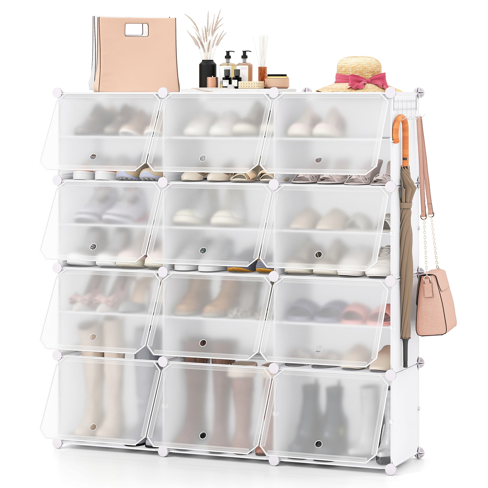 12-Cube Shoe Storage Cabinet with Removable Shelf for Hallway-White