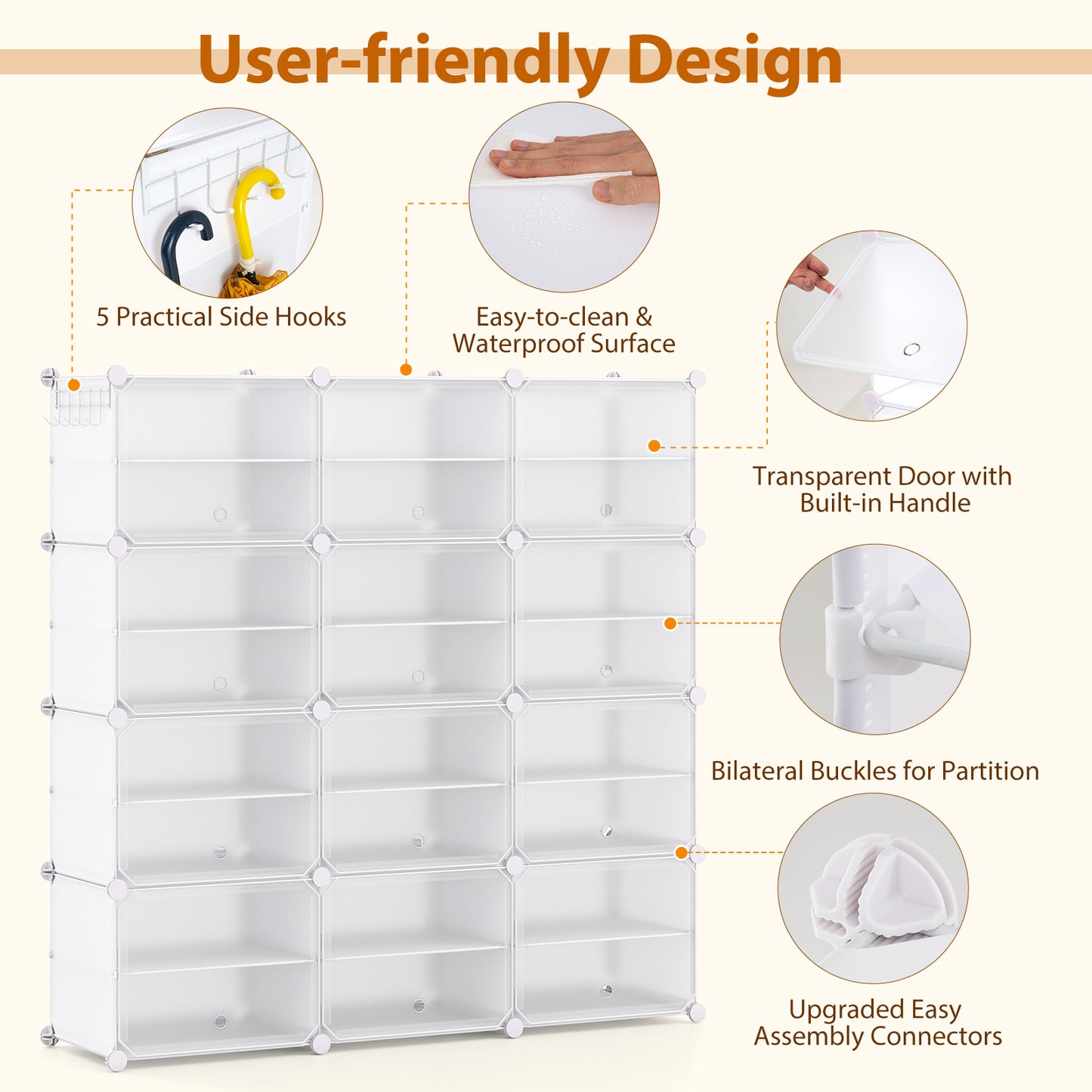 12-Cube Shoe Storage Cabinet with Removable Shelf for Hallway-White