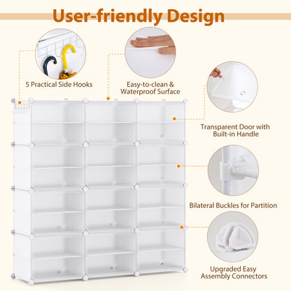 12-Cube Shoe Storage Cabinet with Removable Shelf for Hallway-White