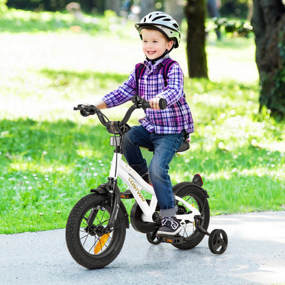 12 Inch Kids Bike Adjustable with Removable Training Wheels for Aged 3-4-White