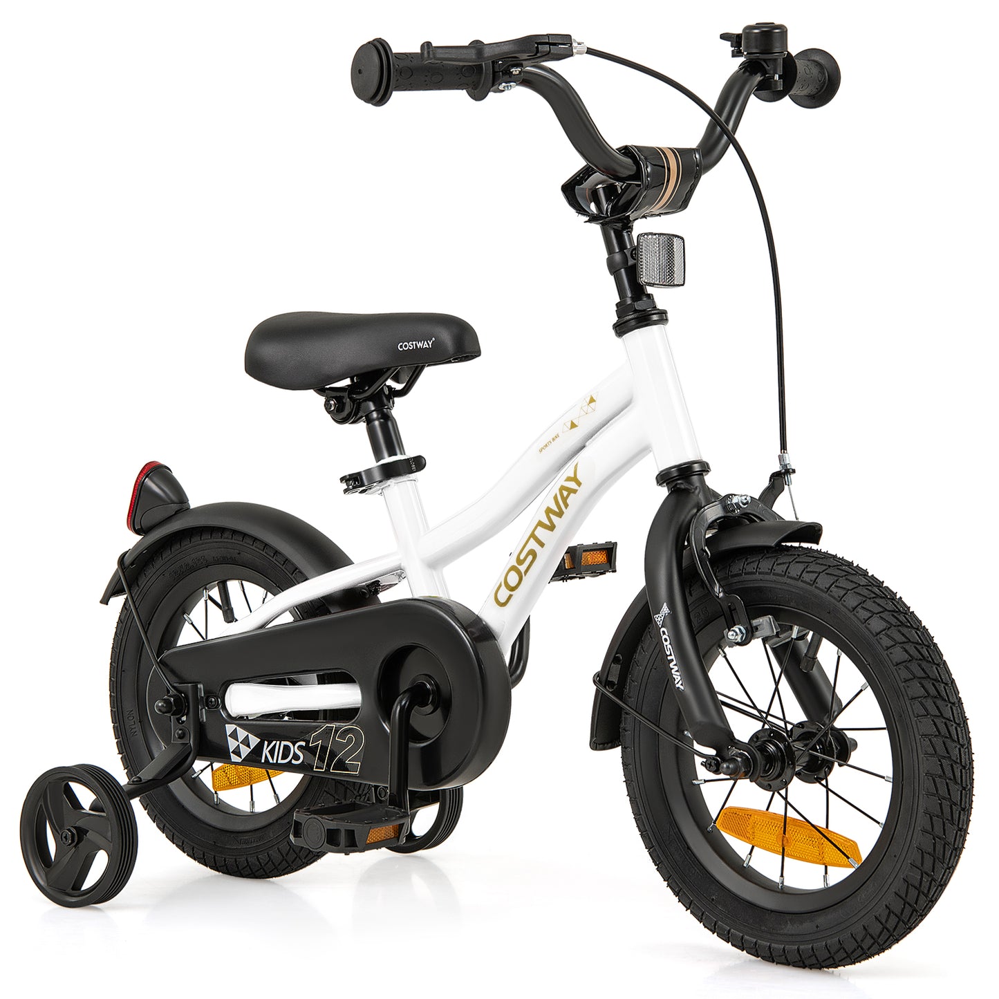 12 Inch Kids Bike Adjustable with Removable Training Wheels for Aged 3-4-White