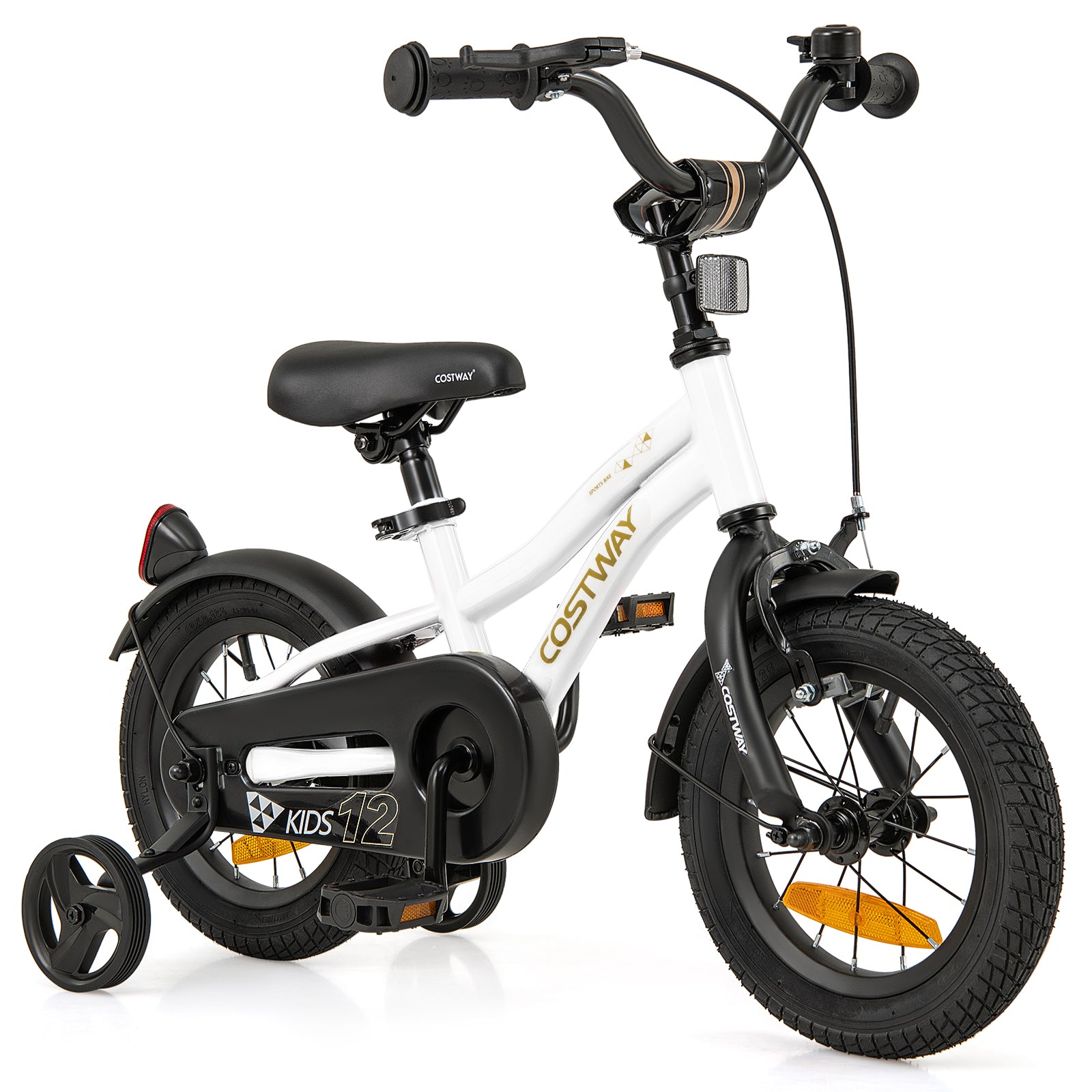 12 Inch Kids Bike Adjustable with Removable Training Wheels for Aged 3-4-White