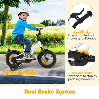 12 Inch Kids Bike Adjustable with Removable Training Wheels for Aged 3-4-White