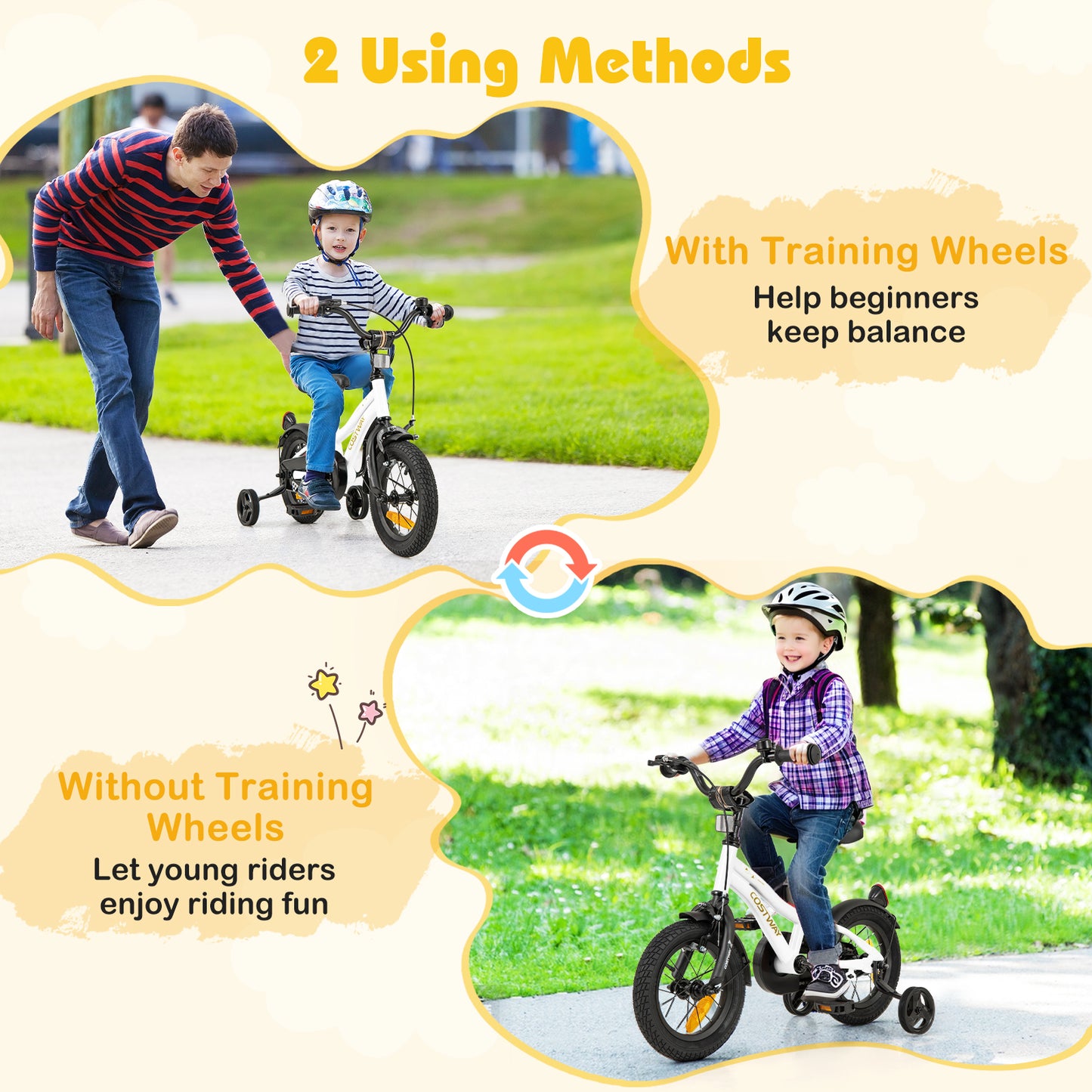 12 Inch Kids Bike Adjustable with Removable Training Wheels for Aged 3-4-White