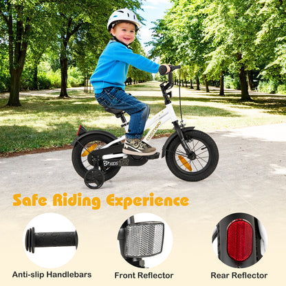 12 Inch Kids Bike Adjustable with Removable Training Wheels for Aged 3-4-White