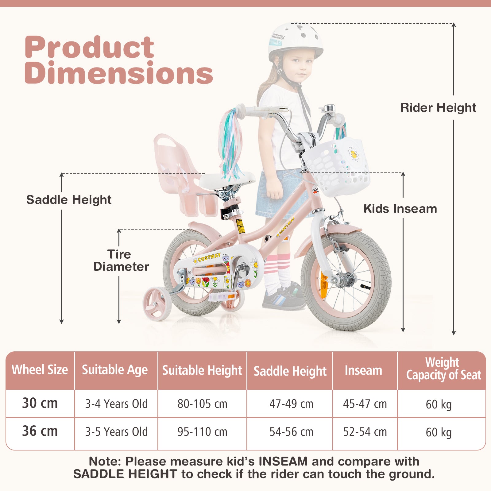 12 Inch Kids Bike for Kids Aged 3-4 Years Old Children Training Bicycle-Pink