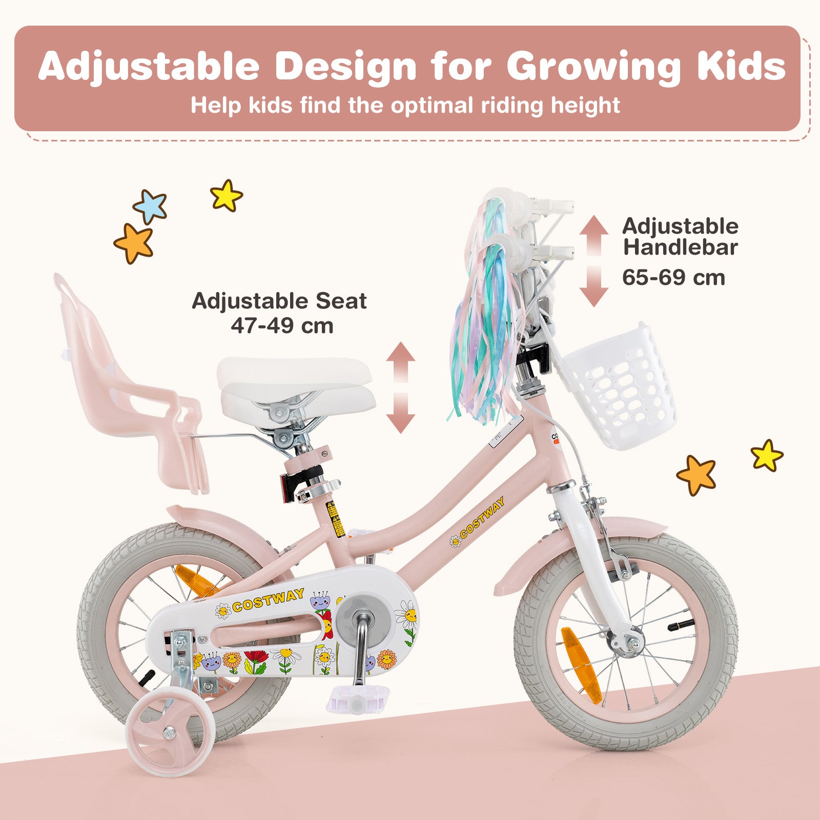 12 Inch Kids Bike for Kids Aged 3-4 Years Old Children Training Bicycle-Pink